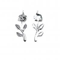 Tibetan Style Flower Pendants, Rose, antique silver color plated, vintage & DIY, nickel, lead & cadmium free, 11x31mm, Approx 100PCs/Bag, Sold By Bag