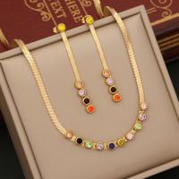 Rhinestone Stainless Steel Jewelry Set 304 Stainless Steel with 1.97inch extender chain Vacuum Ion Plating & for woman & with rhinestone golden Length Approx 15.75 Inch Approx 7.09 Inch Sold By PC
