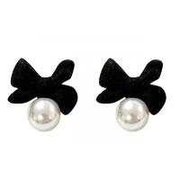 Zinc Alloy Stud Earring with Velour & Plastic Pearl Bowknot fashion jewelry & for woman nickel lead & cadmium free Sold By Pair