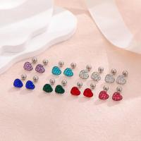 Stainless Steel Ear Piercing Jewelry 304 Stainless Steel Heart fashion jewelry & Unisex & with rhinestone 7mm Sold By PC