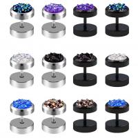 Stainless Steel Ear Piercing Jewelry, 304 Stainless Steel, with Glass Rhinestone, fashion jewelry & for man, more colors for choice, 10mm, Sold By PC
