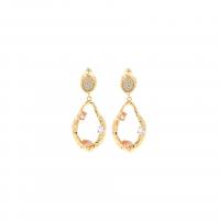 Brass Drop Earring 18K gold plated micro pave cubic zirconia & for woman & hollow Sold By Pair