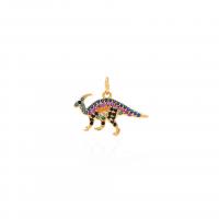 Cubic Zirconia Micro Pave Brass Pendant, Dinosaur, 18K gold plated, DIY & micro pave cubic zirconia, 20.50x15.50x3mm, Sold By PC