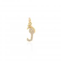Cubic Zirconia Micro Pave Brass Pendant, Seahorse, 18K gold plated, DIY & micro pave cubic zirconia, 7x17.50x2.20mm, Sold By PC