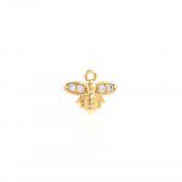 Cubic Zirconia Micro Pave Brass Pendant, Bee, 18K gold plated, DIY & micro pave cubic zirconia, 9x7.50x1.50mm, Sold By PC