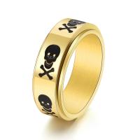 Titanium Steel Finger Ring Skull Vacuum Ion Plating rotatable & for man & enamel 6mm US Ring Sold By PC