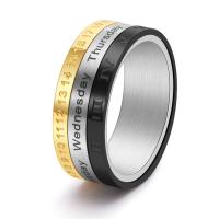 Titanium Steel Finger Ring, Vacuum Ion Plating, rotatable & with roman number & with number pattern & different size for choice & for man, 8mm, US Ring Size:7-12, Sold By PC