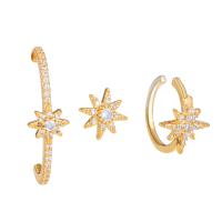 Brass Earring Set plated three pieces & micro pave cubic zirconia & for woman 16mm 24mm 8mm Sold By Set