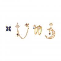 Brass Earring Set, plated, 4 pieces & micro pave cubic zirconia & for woman, more colors for choice, 5-21mm, Sold By Set