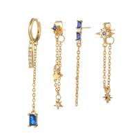 Brass Earring Set, gold color plated, 4 pieces & micro pave cubic zirconia & for woman, 4x48mm, 8x36mm, Sold By Set