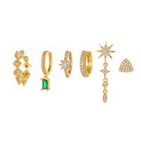 Set de Joyería de Latón, metal, chapado en color dorado, 6 piezas & micro arcilla de zirconia cúbica & para mujer, 3-30mm, Vendido por Set