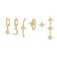laiton Boucles d'oreilles, Placage de couleur d'or, 6 pièces & pavé de micro zircon & pour femme, 5.3-31.5mm, Vendu par fixé