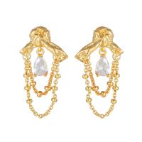 Brass Drop Earring Bowknot plated micro pave cubic zirconia & for woman & hollow Sold By Pair