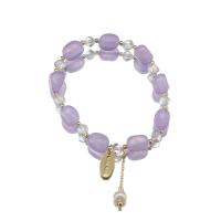 Amethyst Bracelet with Freshwater Pearl & Brass 18K gold plated fashion jewelry & for woman Length Approx 6.7-7 Inch Sold By PC