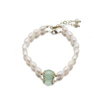 perle d'eau douce cultivée bracelet, avec quartz vert & laiton, Plaqué or 18K, bijoux de mode & pour femme, Longueur:Environ 8.3 pouce, Vendu par PC