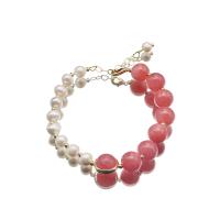 Slatkovodni Pearl Narukvica, s Cherry Quartz, 18K pozlaćeno, modni nakit & za žene, Dužina Približno 8.3 inčni, Prodano By PC