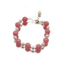 Freshwater Pearl Bracelet, with Cherry Quartz, 18K gold plated, fashion jewelry & for woman, Length:Approx 8.3 Inch, Sold By PC