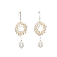 Freshwater Pearl Drop Earring, with Brass, 18K gold plated, fashion jewelry & for woman & hollow, 60mm, Sold By Pair