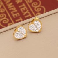 Stainless Steel Stud Earrings 304 Stainless Steel Vacuum Ion Plating fashion jewelry & for woman & with rhinestone golden 15mm Sold By Pair
