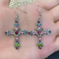 Tibetan Style Drop Earrings, Cross, plated, fashion jewelry & for woman & with rhinestone, more colors for choice, nickel, lead & cadmium free, 32*39mm, Sold By Pair