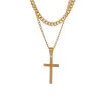Multi Layer Necklace, 304 Stainless Steel, with 1.97inch extender chain, Cross, Vacuum Ion Plating, Double Layer & fashion jewelry & Unisex, golden, 45x20mm, Length:Approx 15.75 Inch, Approx 17.72 Inch, Sold By PC