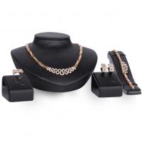 Zinc Alloy Jewelry Sets Stud Earring & finger ring & bracelet & necklace gold color plated 4 pieces & for woman & with rhinestone nickel lead & cadmium free Sold By Set