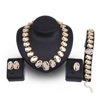 Tibetan Style Jewelry Sets, Stud Earring & finger ring & bracelet & necklace, gold color plated, 4 pieces & for woman & with rhinestone, nickel, lead & cadmium free, Sold By Set
