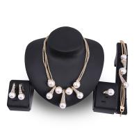 Tibetan Style Jewelry Sets, finger ring & bracelet & earring & necklace, with Plastic Pearl, gold color plated, 4 pieces & for woman & with rhinestone, nickel, lead & cadmium free, Sold By Set
