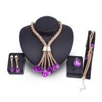 Zinc Alloy Jewelry Sets finger ring & bracelet & earring & necklace Teardrop gold color plated 4 pieces & for woman & with rhinestone nickel lead & cadmium free Sold By Set