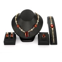 Tibetan Style Jewelry Sets, finger ring & bracelet & earring & necklace, Rectangle, gold color plated, 4 pieces & for woman & with rhinestone, nickel, lead & cadmium free, Sold By Set