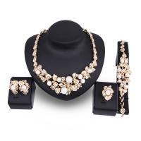 Zinc Alloy Jewelry Sets Stud Earring & finger ring & bracelet & necklace with Plastic Pearl gold color plated 4 pieces & for woman & with rhinestone nickel lead & cadmium free Sold By Set