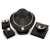 Tibetan Style Jewelry Sets, Stud Earring & finger ring & bracelet & necklace, with Plastic Pearl, gold color plated, 4 pieces & for woman & with rhinestone, nickel, lead & cadmium free, Sold By Set