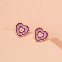 Zinc Alloy Stud Earring Heart plated fashion jewelry & enamel nickel lead & cadmium free Sold By Pair