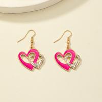 Tibetan Style Drop Earrings, Heart, plated, fashion jewelry & enamel & with rhinestone, pink, nickel, lead & cadmium free, 15x25mm, Sold By Pair