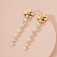Tibetan Style Drop Earrings, with Plastic Pearl, Flower, plated, fashion jewelry & with rhinestone, golden, nickel, lead & cadmium free, 100mm, Sold By Pair