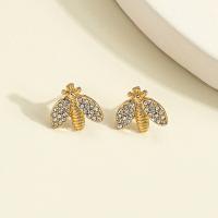 Tibetan Style Stud Earring, Bee, plated, with rhinestone, more colors for choice, nickel, lead & cadmium free, 15x15mm, Sold By Pair