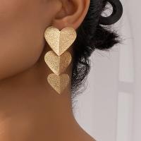 Boucles d'oreilles en alliage de zinc, coeur, bijoux de mode, doré, protéger l'environnement, sans nickel, plomb et cadmium, 55x30mm, Vendu par paire