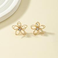 Tibetan Style Stud Earring, Flower, Vacuum Ion Plating, fashion jewelry & with rhinestone, golden, nickel, lead & cadmium free, 20x20mm, Sold By Pair