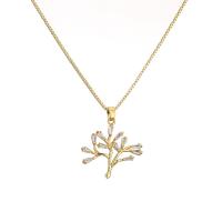 Brass Necklace with 5cm extender chain Tree plated micro pave cubic zirconia nickel lead & cadmium free Length 45 cm Sold By PC