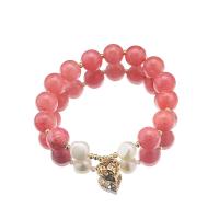 Cherry Quartz Bracelet with Freshwater Pearl & Brass Heart 18K gold plated fashion jewelry & for woman & hollow Length Approx 6.7 Inch Sold By PC