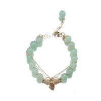Green Quartz Bracelet, with Freshwater Pearl & Brass, Pinecone, 18K gold plated, fashion jewelry & for woman, Length:Approx 8.3 Inch, Sold By PC