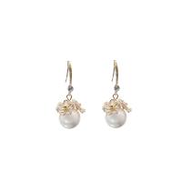 Freshwater Pearl Drop Earring, with Gemstone & Brass, 18K gold plated, different materials for choice & micro pave cubic zirconia & for woman, 20mm, Sold By Pair