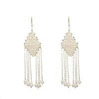 Freshwater Pearl Tassel Earring with Brass Rhombus 18K gold plated fashion jewelry & for woman 120mm Sold By Pair