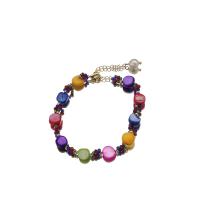 Multi-pierres précieuses bracelet, avec perle d'eau douce cultivée & laiton, Plaqué or 18K, bijoux de mode & pour femme, Longueur:Environ 8.7 pouce, Vendu par PC