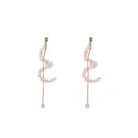 Freshwater Pearl Drop Earring with Rose Quartz & Brass 18K gold plated fashion jewelry & for woman 100mm Sold By Pair
