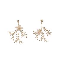 Freshwater Pearl Asymmetric Earrings, with Brass, Flower, 18K gold plated, fashion jewelry & for woman, 60mm, Sold By Pair