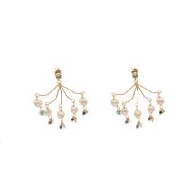 Freshwater Pearl Tassel Earring, with Natural Stone & Brass, 18K gold plated, fashion jewelry & for woman, 40mm, Sold By Pair
