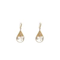 Freshwater Pearl Drop Earring with Brass Teardrop 18K gold plated fashion jewelry & for woman & with rhinestone & hollow 40mm Sold By Pair
