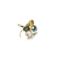 Freshwater Pearl Cuff Finger Ring, with Quartz & Brass, Flower, 18K gold plated, fashion jewelry & micro pave cubic zirconia & for woman, 40mm, Sold By PC