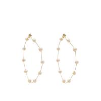 Freshwater Pearl Hoop Earring with Brass 18K gold plated fashion jewelry & for woman 80mm Sold By Pair